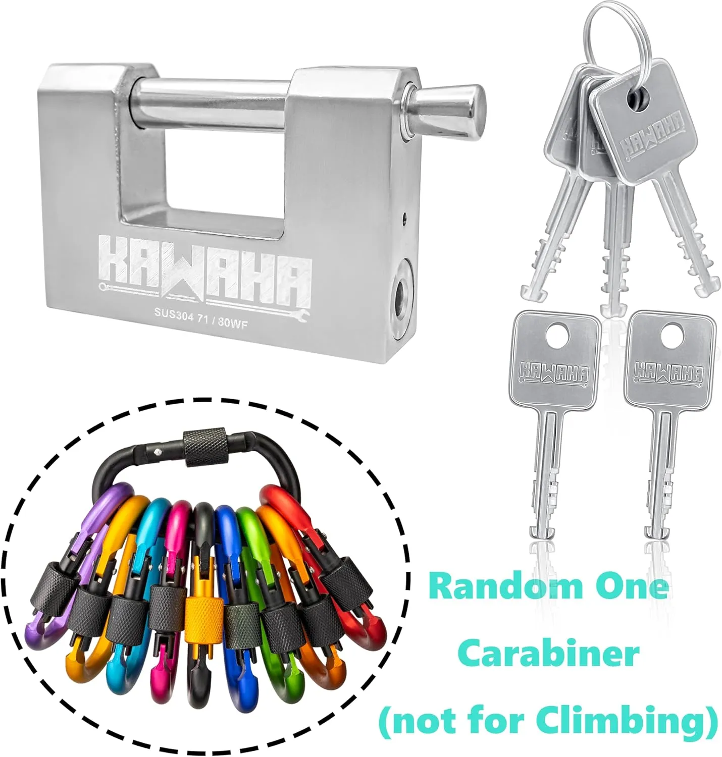 71/80KD-5SK Stainless Steel D-Shaped Heavy Duty Padlock with Key for Garage Door, Containers, Shed and Warehouse (3-1/8 inch, Keyed Different - 5 Stainless Steel Keys)