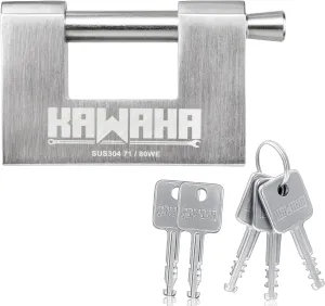 71/80KD-5SK Stainless Steel D-Shaped Heavy Duty Padlock with Key for Garage Door, Containers, Shed and Warehouse (3-1/8 inch, Keyed Different - 5 Stainless Steel Keys)