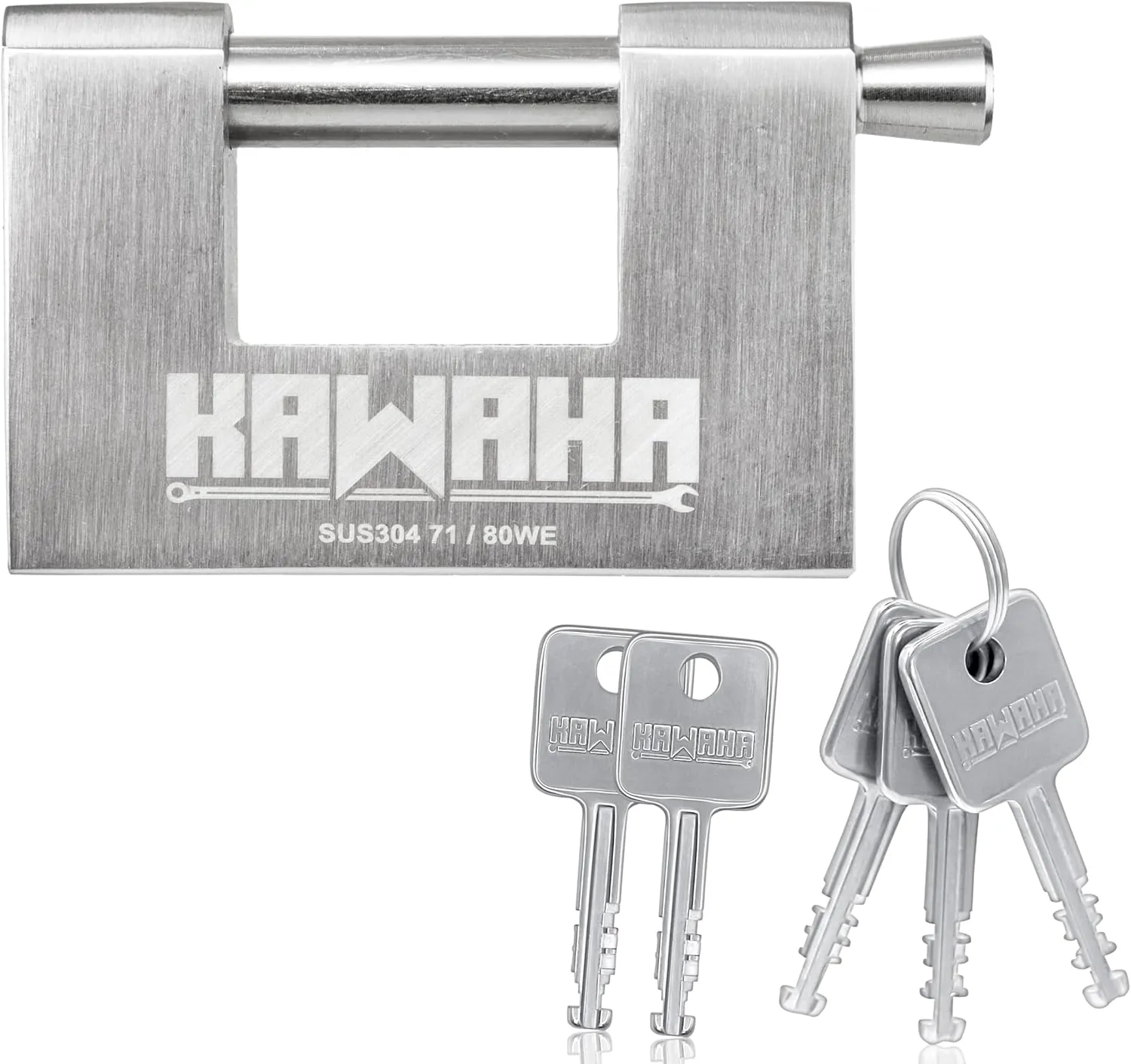 71/80KD-5SK Stainless Steel D-Shaped Heavy Duty Padlock with Key for Garage Door, Containers, Shed and Warehouse (3-1/8 inch, Keyed Different - 5 Stainless Steel Keys)