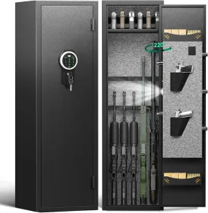8-12 Gun Safe, Digital Large Long Gun Safe for Home Rifle and Shotguns, Quick Access Gun Cabinets with LED Light, Rifle Gun Safes with Adjustable Gun Rack and Removable Shelf