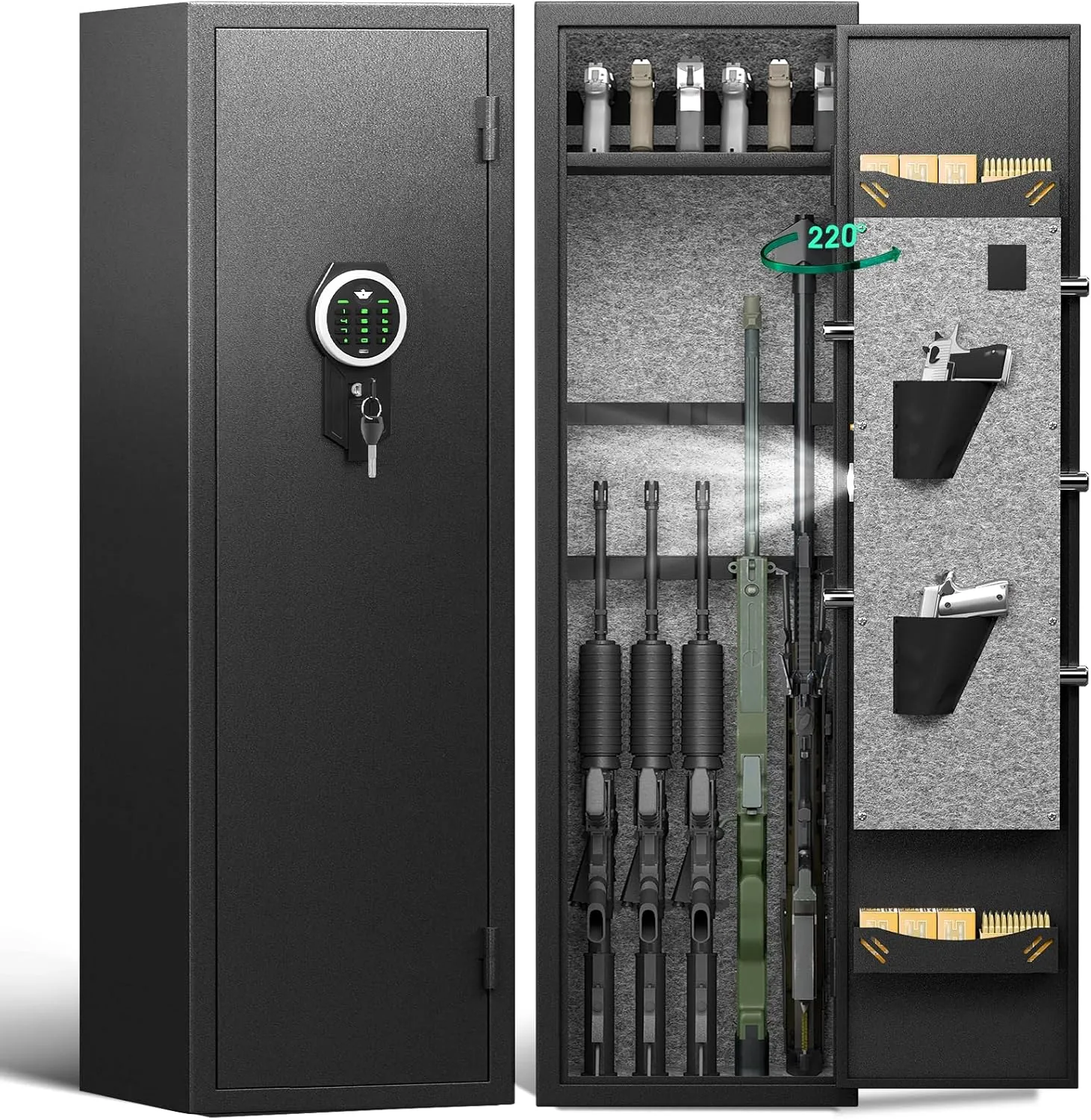 8-12 Gun Safe, Digital Large Long Gun Safe for Home Rifle and Shotguns, Quick Access Gun Cabinets with LED Light, Rifle Gun Safes with Adjustable Gun Rack and Removable Shelf