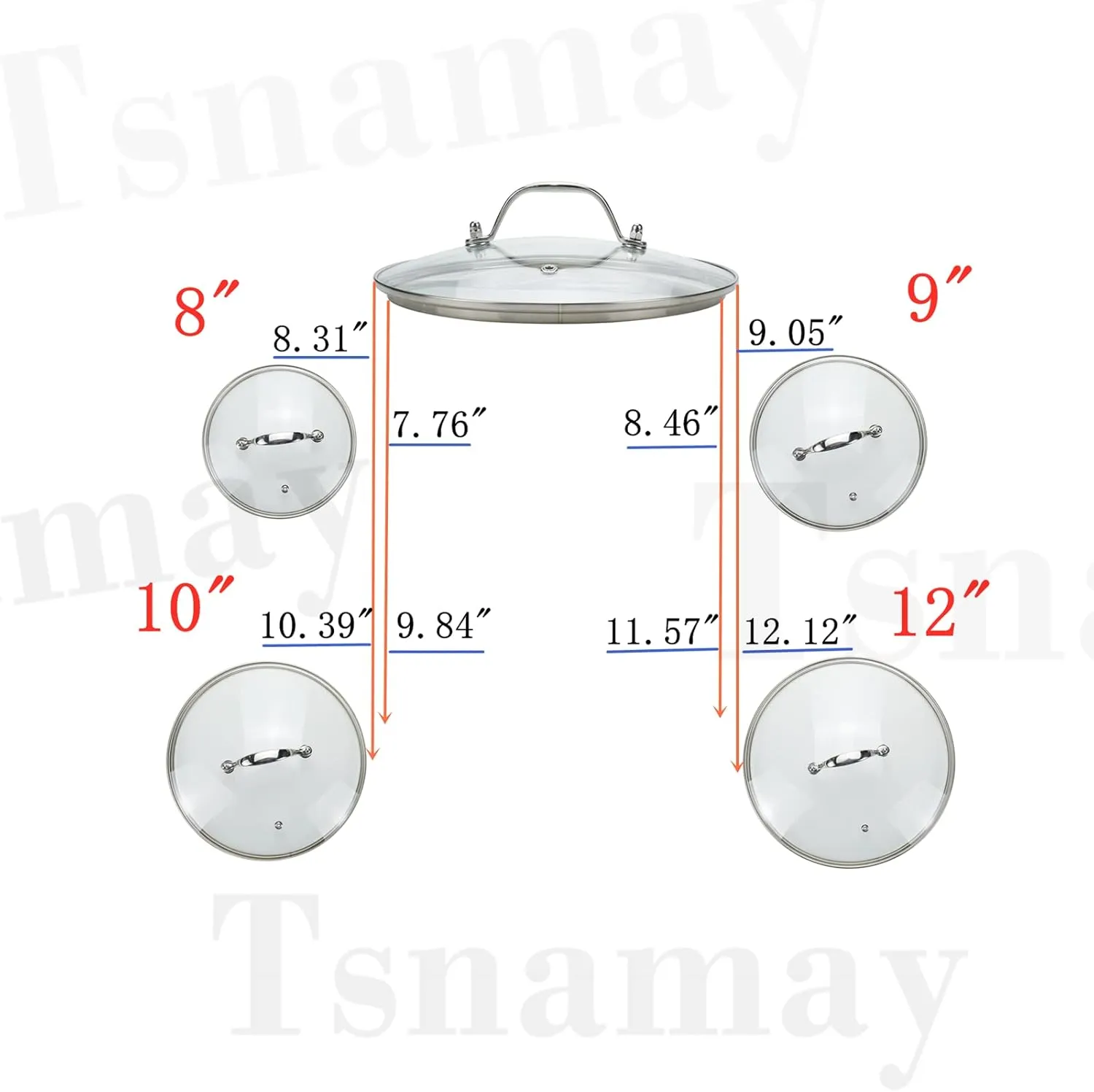 9 Inch Clear Glass Pot Lid for Frying Pan Replacement Cover Can Withstand 356°F (180℃) with Stainless Steel Arch Bridge Handle,Bright Silver