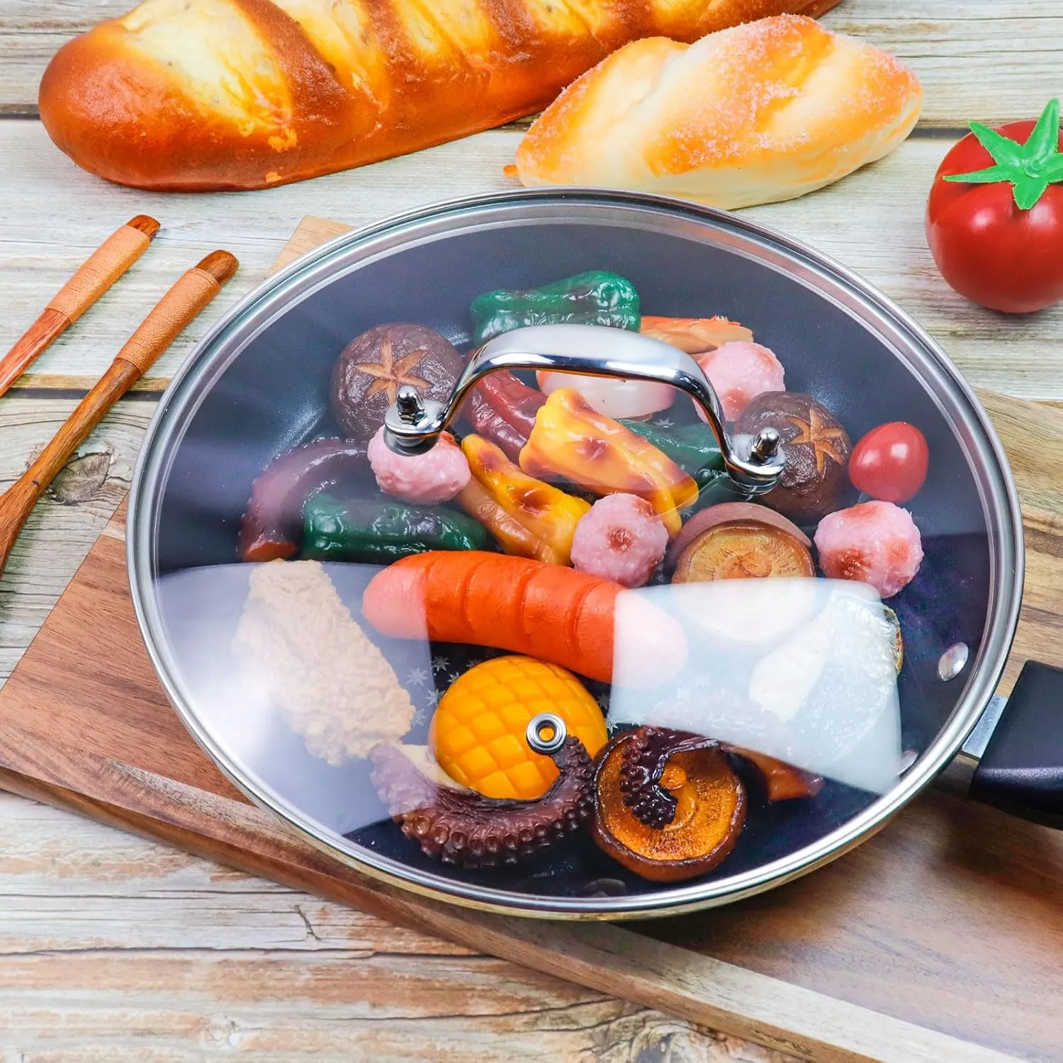9 Inch Clear Glass Pot Lid for Frying Pan Replacement Cover Can Withstand 356°F (180℃) with Stainless Steel Arch Bridge Handle,Bright Silver