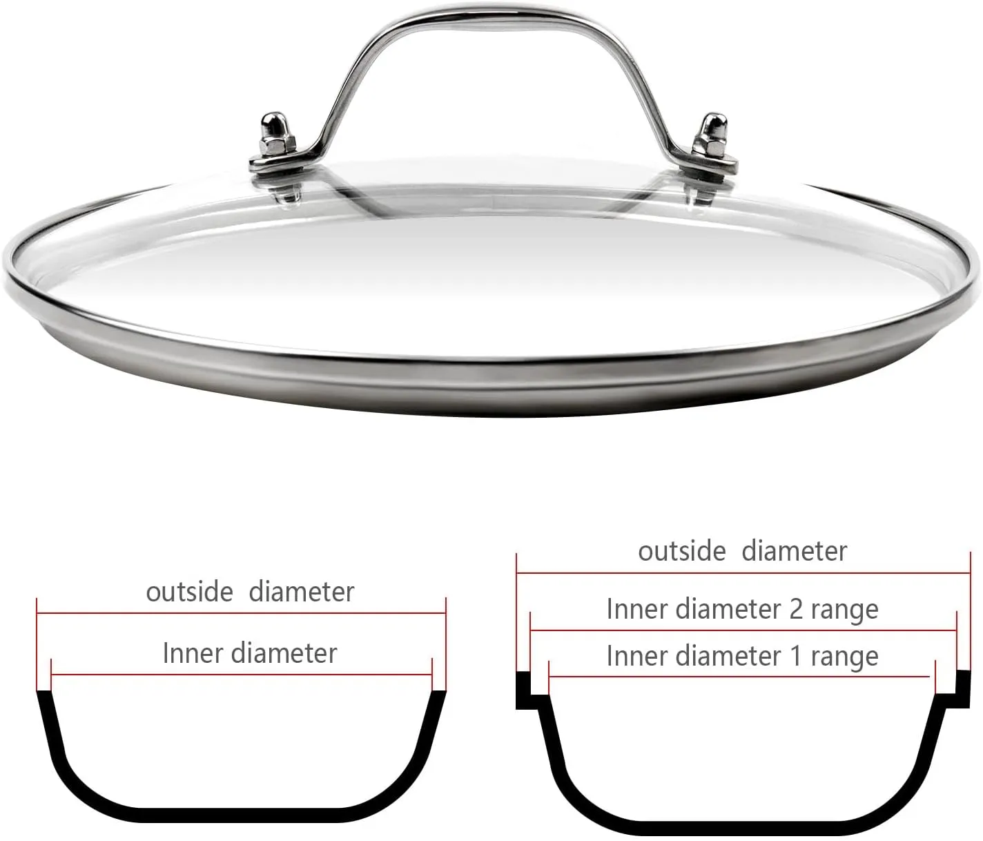 9 Inch Clear Glass Pot Lid for Frying Pan Replacement Cover Can Withstand 356°F (180℃) with Stainless Steel Arch Bridge Handle,Bright Silver