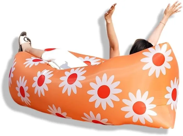 90” Inflatable Lounger Air Sofa Hammock-Portable,Water Proof Inflatable Couch for Beach Traveling Camping Picnics & Music Festivals (Flower)