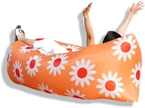 90” Inflatable Lounger Air Sofa Hammock-Portable,Water Proof Inflatable Couch for Beach Traveling Camping Picnics & Music Festivals (Flower)