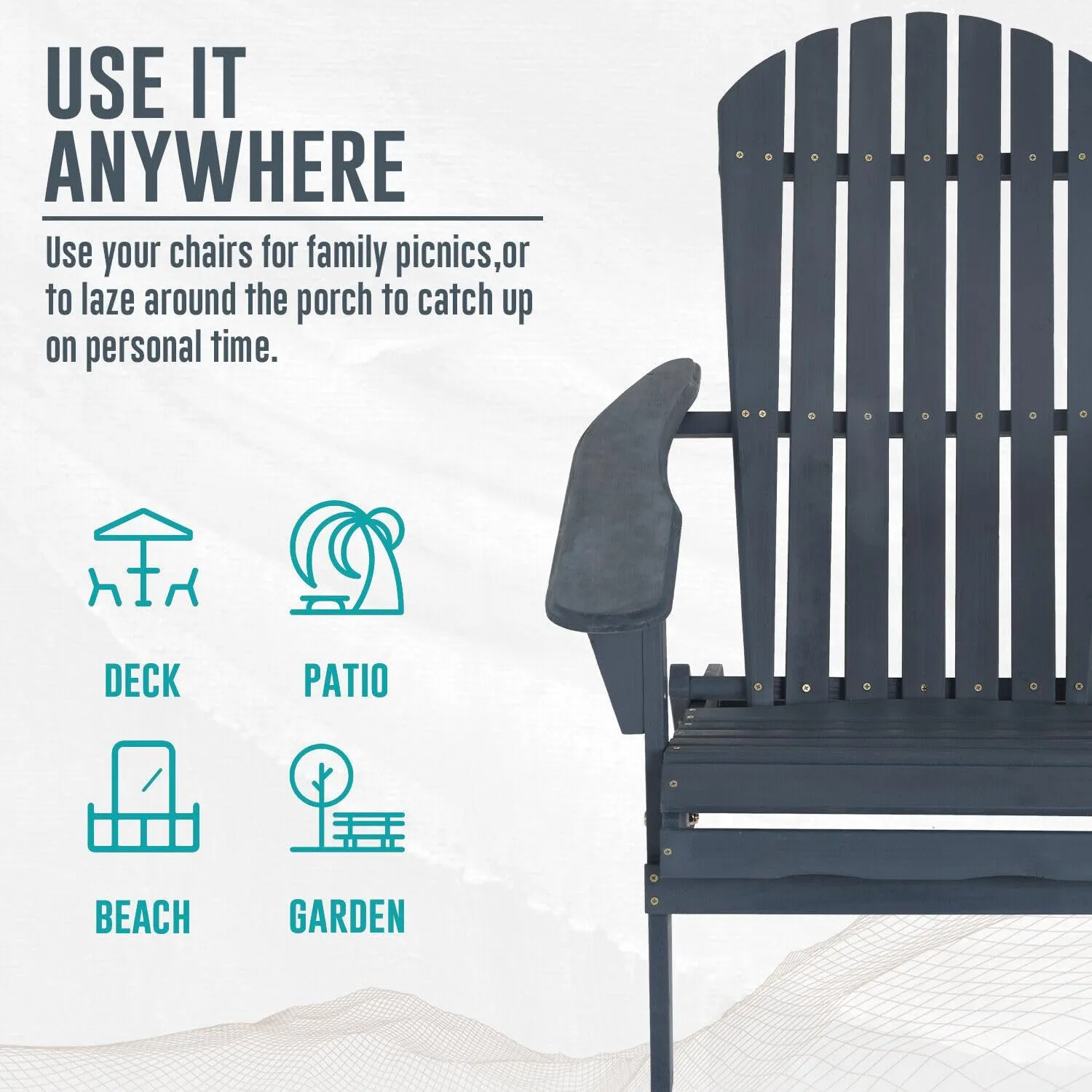 Adirondack Chair All Weather Fire Pit Lounge Chair Easy Assemble Folding Chair (Navy,Single)