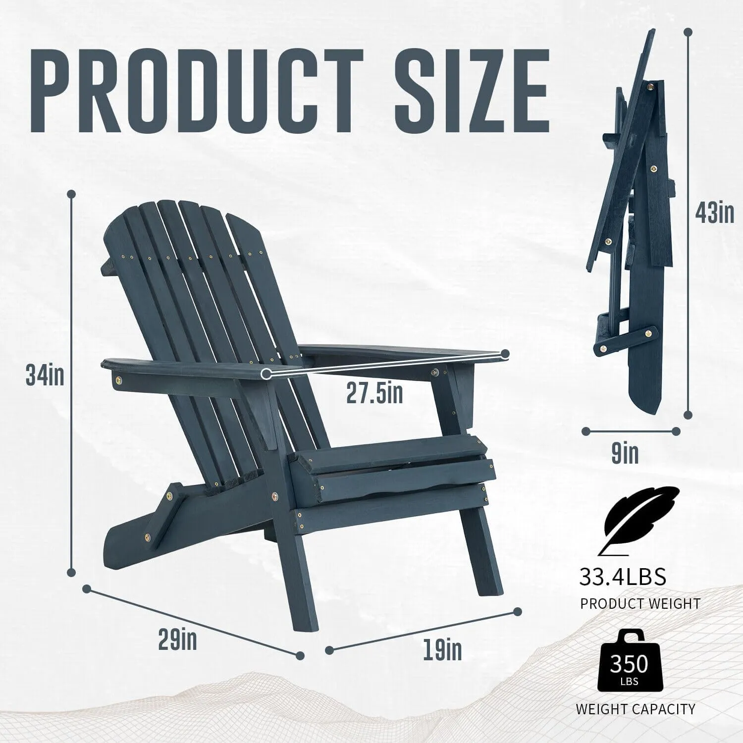 Adirondack Chair All Weather Fire Pit Lounge Chair Easy Assemble Folding Chair (Navy,Single)
