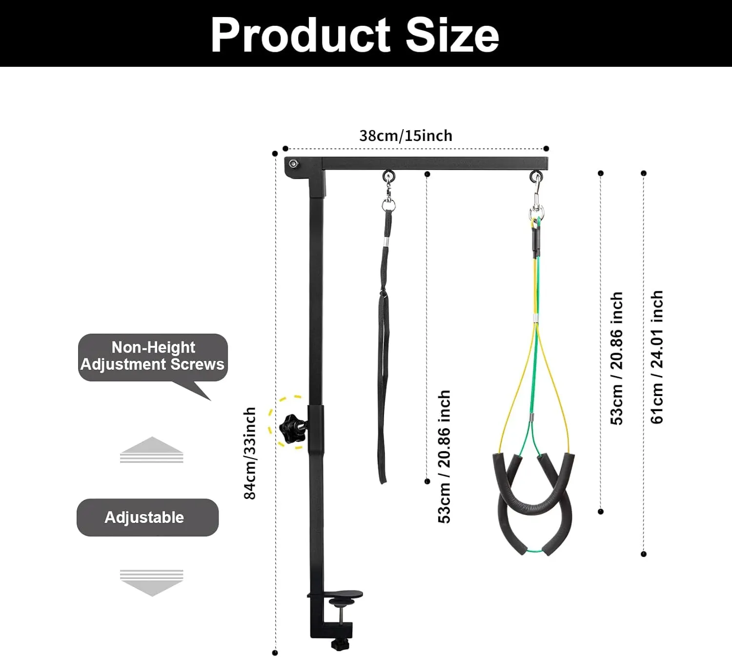 Adjustable 33" Dog & Cat Grooming Arm with Pet Grooming Hammock, No Sit Haunch Holders for Small Pets, Secure Loop Noose – Grooming Table Accessories