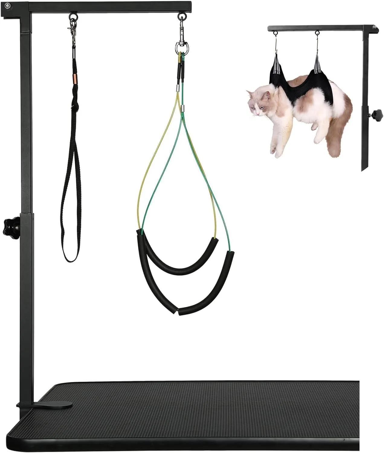 Adjustable 33" Dog & Cat Grooming Arm with Pet Grooming Hammock, No Sit Haunch Holders for Small Pets, Secure Loop Noose – Grooming Table Accessories