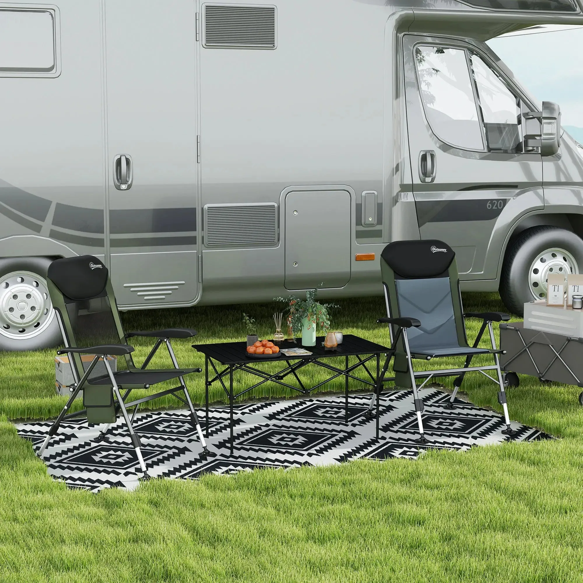 Adjustable - Frame Metal Professional service Legs Fishing With Green/Black Foldable Futuristic Chair, Outsunny