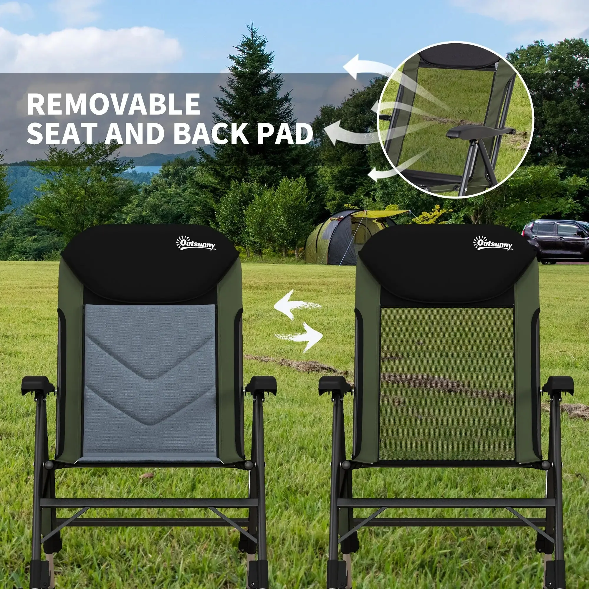 Adjustable - Frame Metal Professional service Legs Fishing With Green/Black Foldable Futuristic Chair, Outsunny