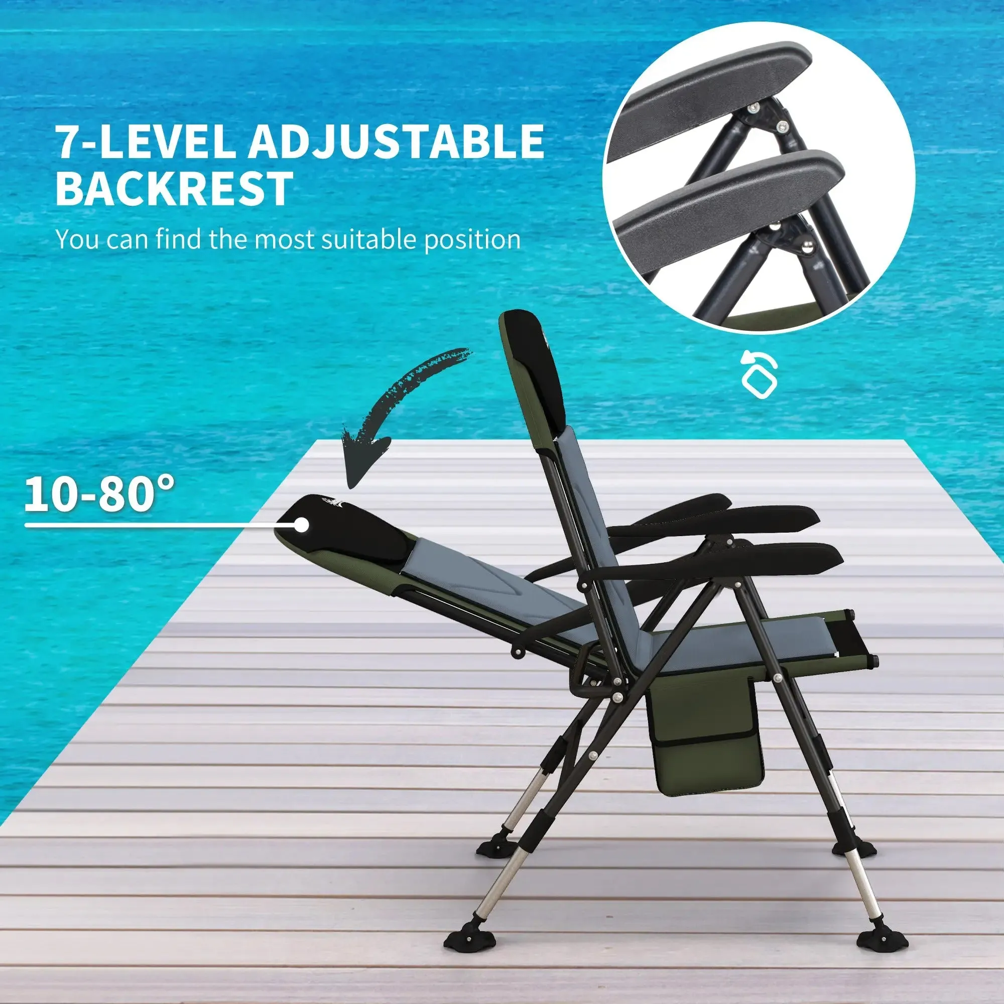 Adjustable - Frame Metal Professional service Legs Fishing With Green/Black Foldable Futuristic Chair, Outsunny