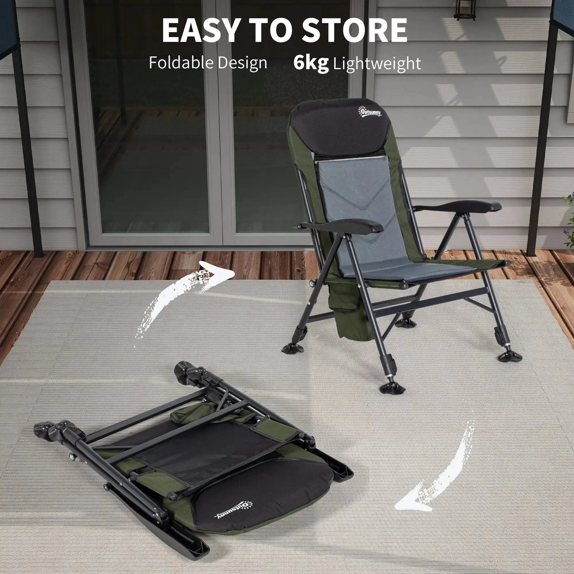 Adjustable - Frame Metal Professional service Legs Fishing With Green/Black Foldable Futuristic Chair, Outsunny