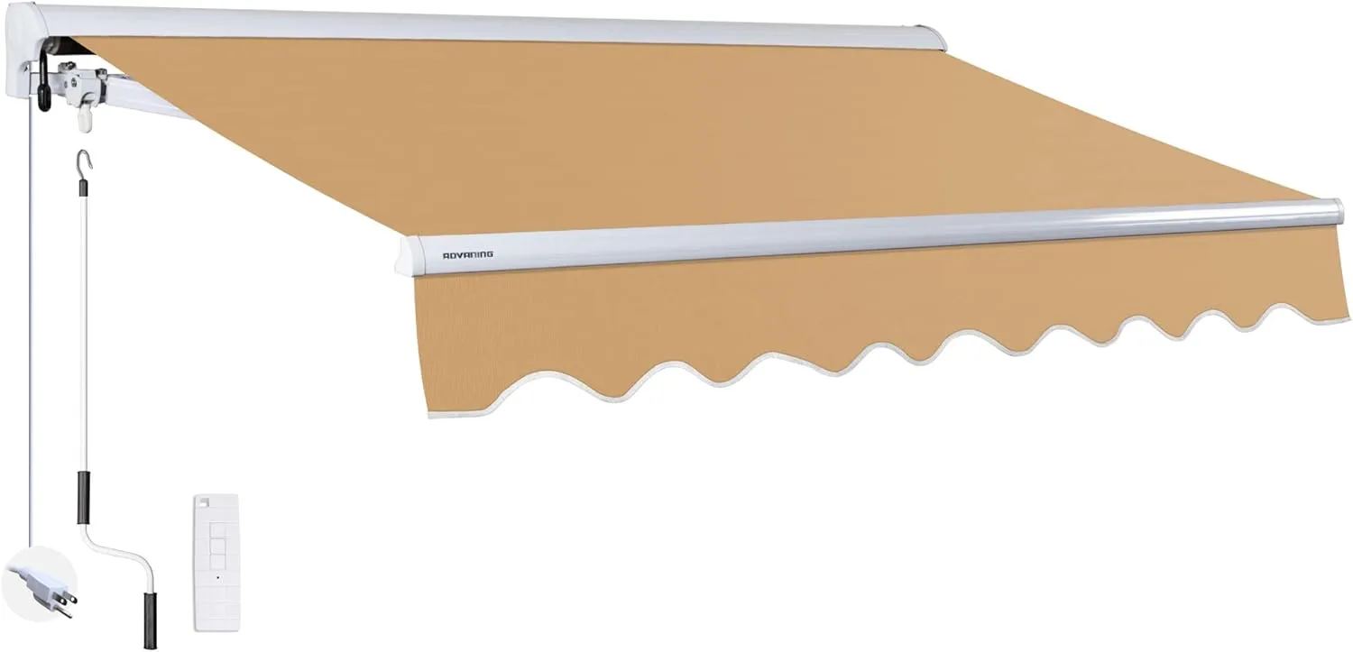 ADVANING 14'x10' MOTORIZED Patio Retractable Awning | LUXURY Series | PREMIUM Quality, 100% Solution-Dyed European Acrylic UV Sun Shade, Color: Khaki, EA1410-A100H2