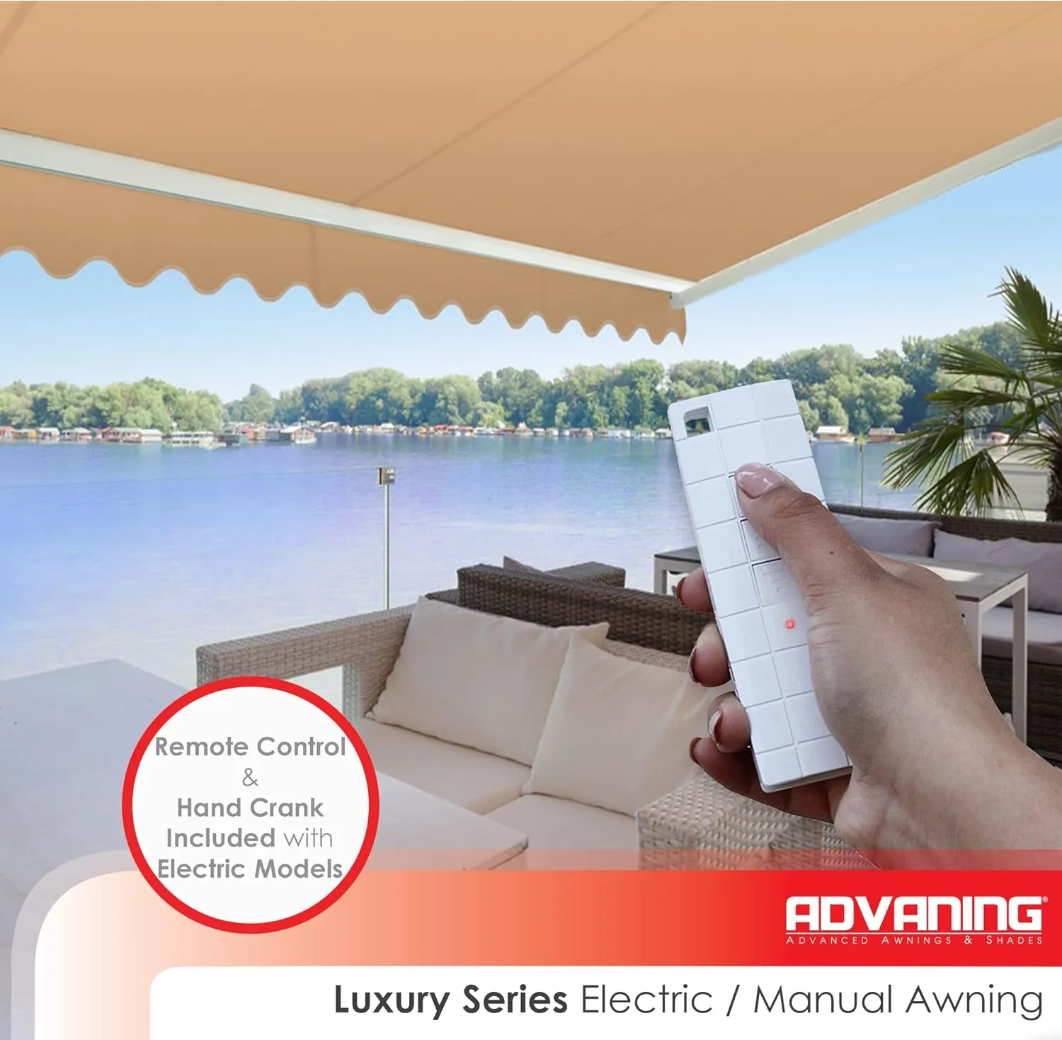 ADVANING 14'x10' MOTORIZED Patio Retractable Awning | LUXURY Series | PREMIUM Quality, 100% Solution-Dyed European Acrylic UV Sun Shade, Color: Khaki, EA1410-A100H2