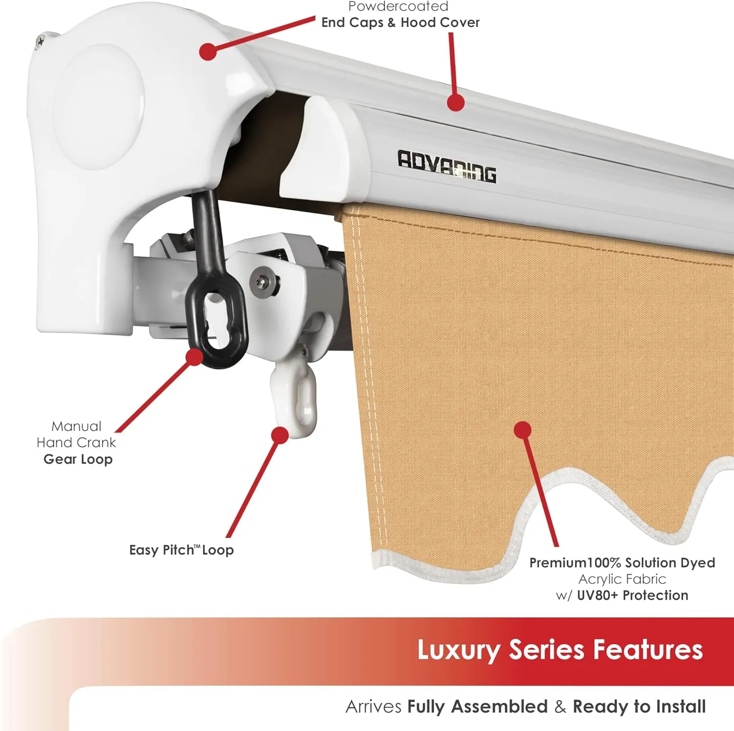 ADVANING 14'x10' MOTORIZED Patio Retractable Awning | LUXURY Series | PREMIUM Quality, 100% Solution-Dyed European Acrylic UV Sun Shade, Color: Khaki, EA1410-A100H2