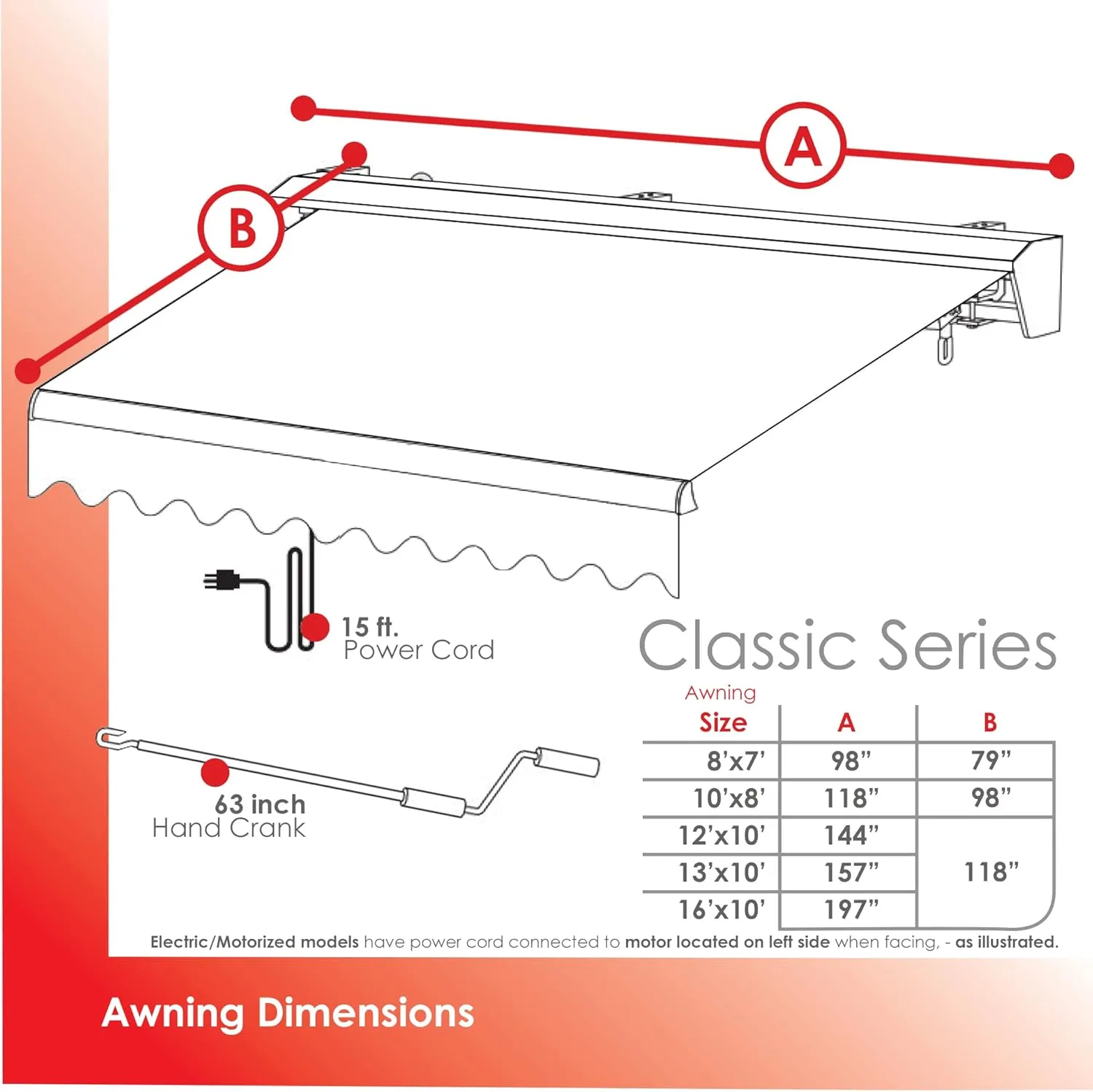 ADVANING Classic Series 12'X10' Electric Retractable Awning, 100% Acrylic UV  Sun Shade Canopy, Beige w/Brick Red Stripes, EA1210-A332H