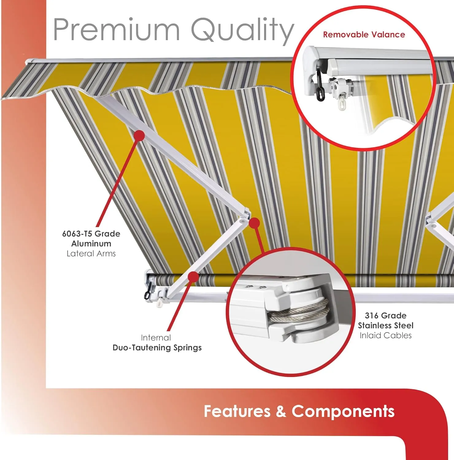 ADVANING Luxury Series, 10'x8' Electric Retractable Awning, Premium Quality Fully Assembled UV  Sun Shade Canopy, Sunny Yellow Stripes, EA1008-A423H2