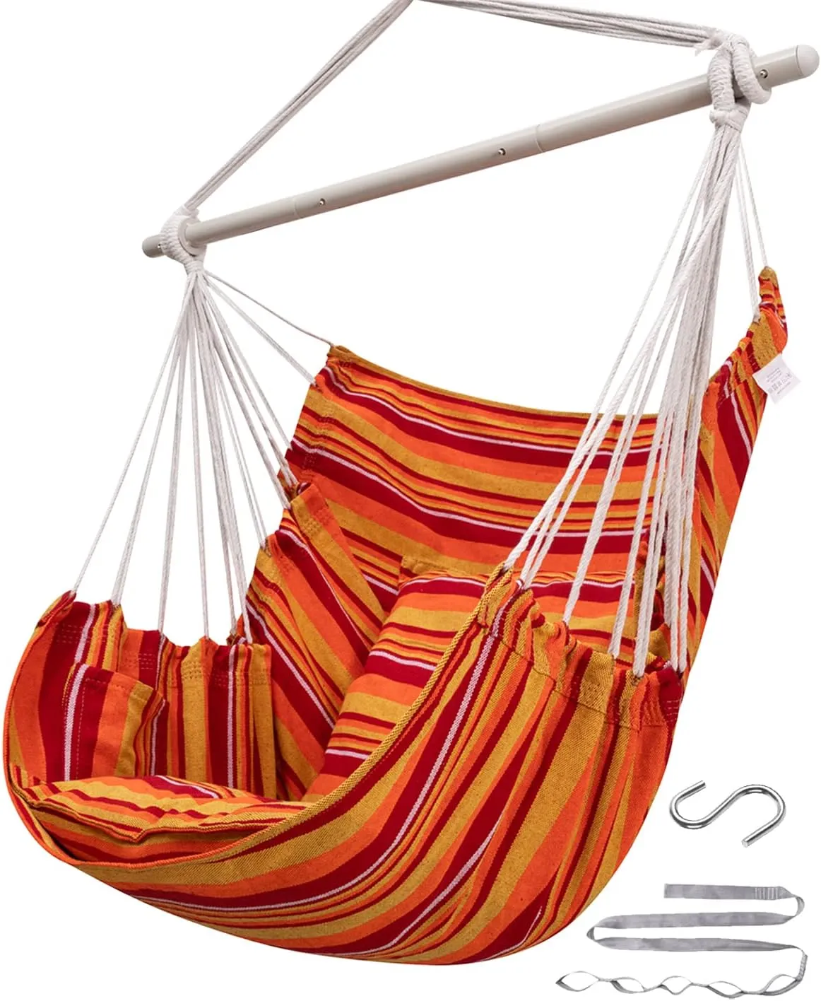 ADVOKAIR Hammock Chair Hanging Chair Swing Large Indoor with Anti-Slip Steel Spread Bar and Pocket-Max 500lbs-2 Cushions, Perfect for Bedroom,Outdoor,Patio, Porch,Backyard…