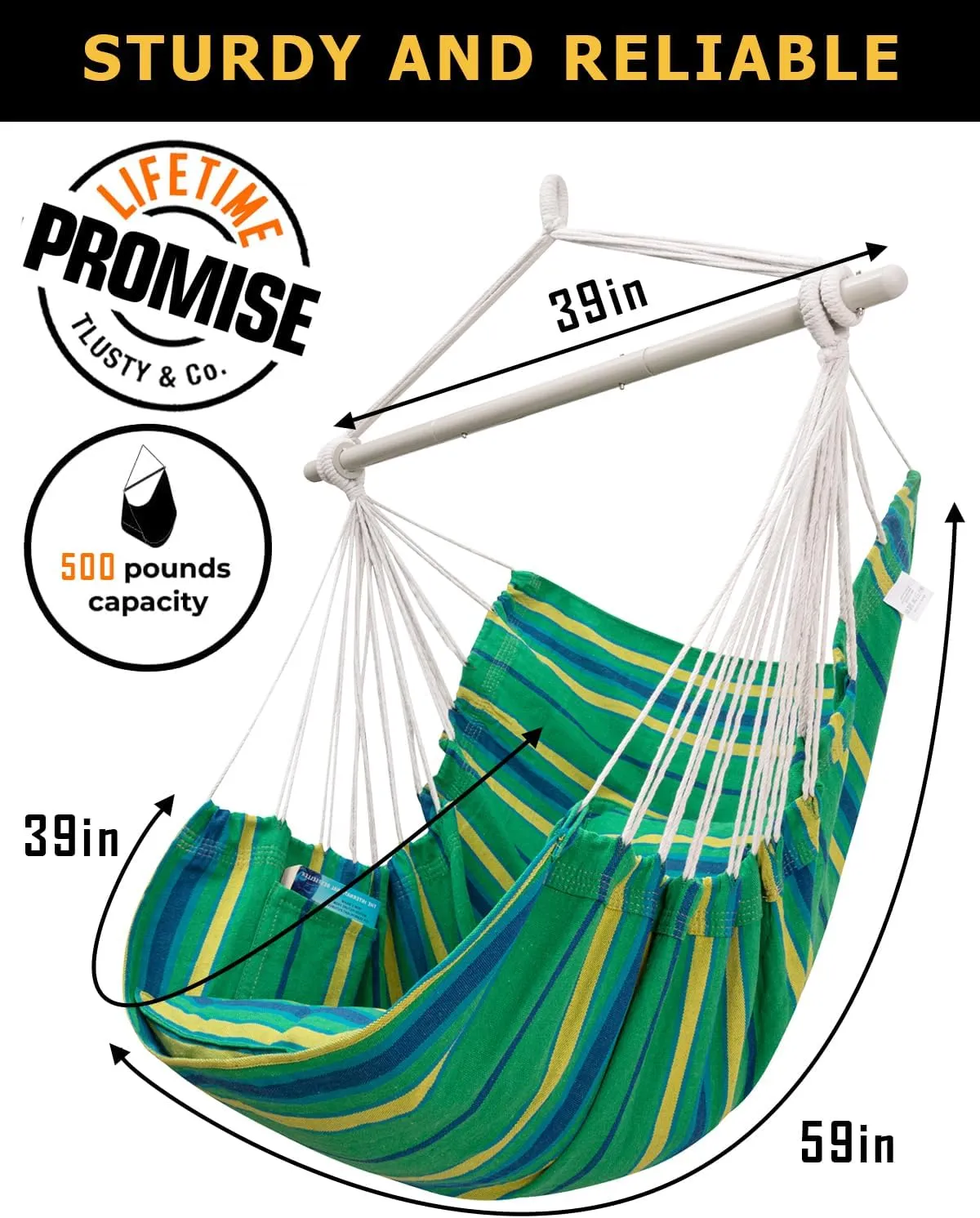 ADVOKAIR Hammock Chair Hanging Chair Swing Large Indoor with Anti-Slip Steel Spread Bar and Pocket-Max 500lbs-2 Cushions, Perfect for Bedroom,Outdoor,Patio, Porch,Backyard…