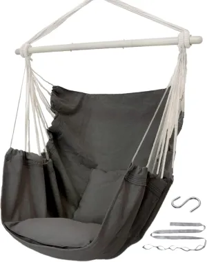 ADVOKAIR Hammock Chair Hanging Chair Swing Large Indoor with Anti-Slip Steel Spread Bar and Pocket-Max 500lbs-2 Cushions, Perfect for Bedroom,Outdoor,Patio, Porch,Backyard…