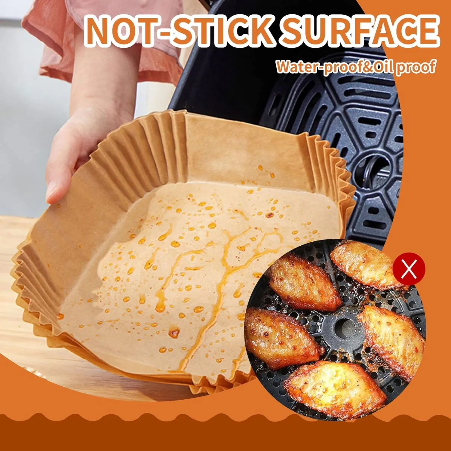 Air Fryer Disposable Paper Liner Square 9 Inch, 100PCS Large Paper Liners for 6-10QT Air fryer, Non-stick Parchment Paper for Frying, Steamer, Baking, Microwave Etc