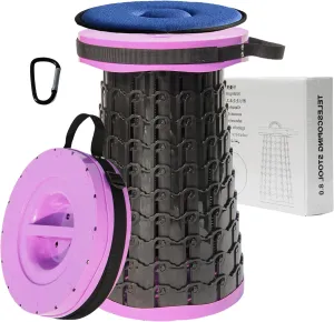 ALEVMOOM Upgraded Portable Collapsible Stool with Cushion,Telescoping Folding Stool for Adults,Yet More Sturdy Camping Stool with Load Capacity 1000lbs,for Outdoor Garden Hiking BBQ