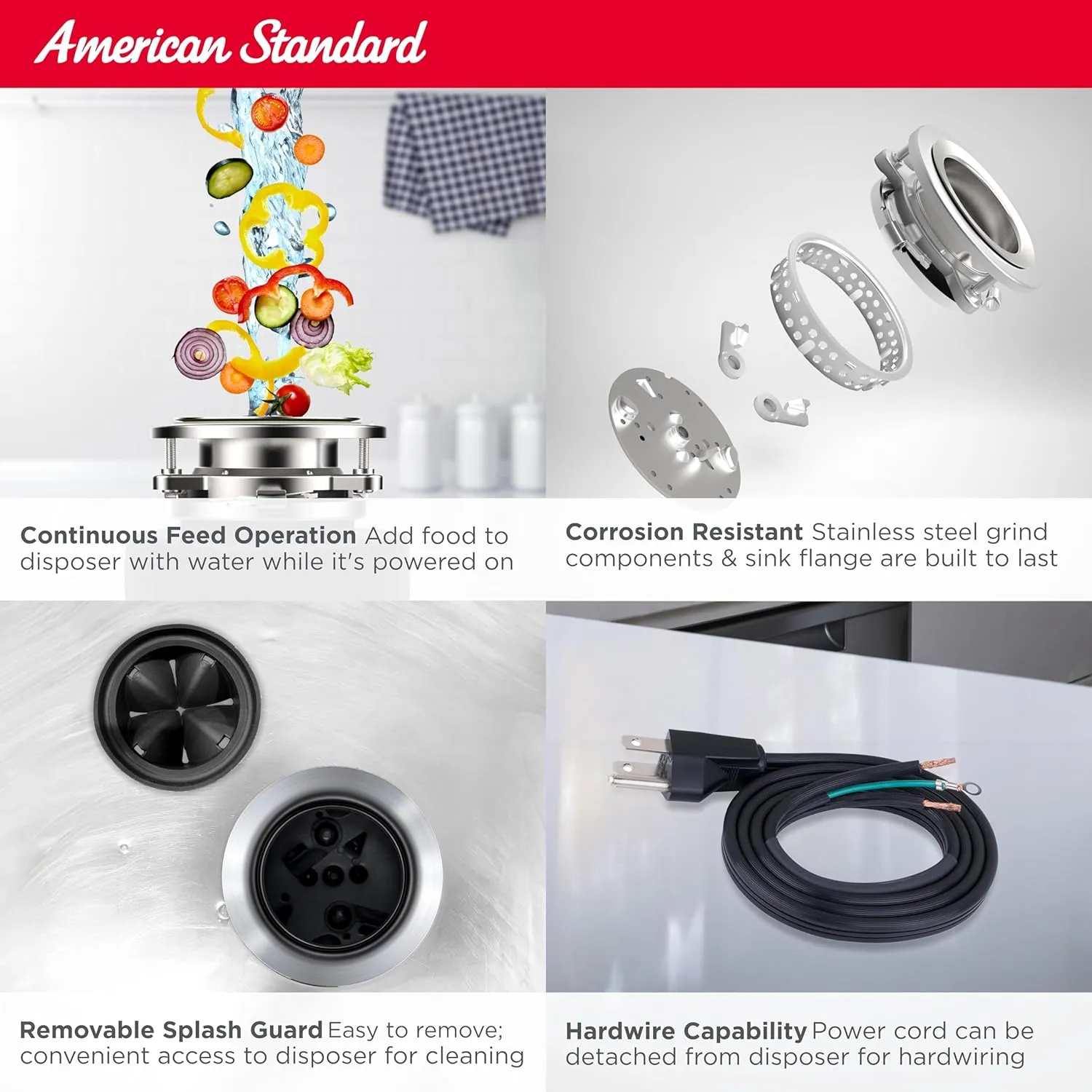 American Standard 10-US-AS-12-SL Garbage Disposer, 1.25 HP Slim, Black