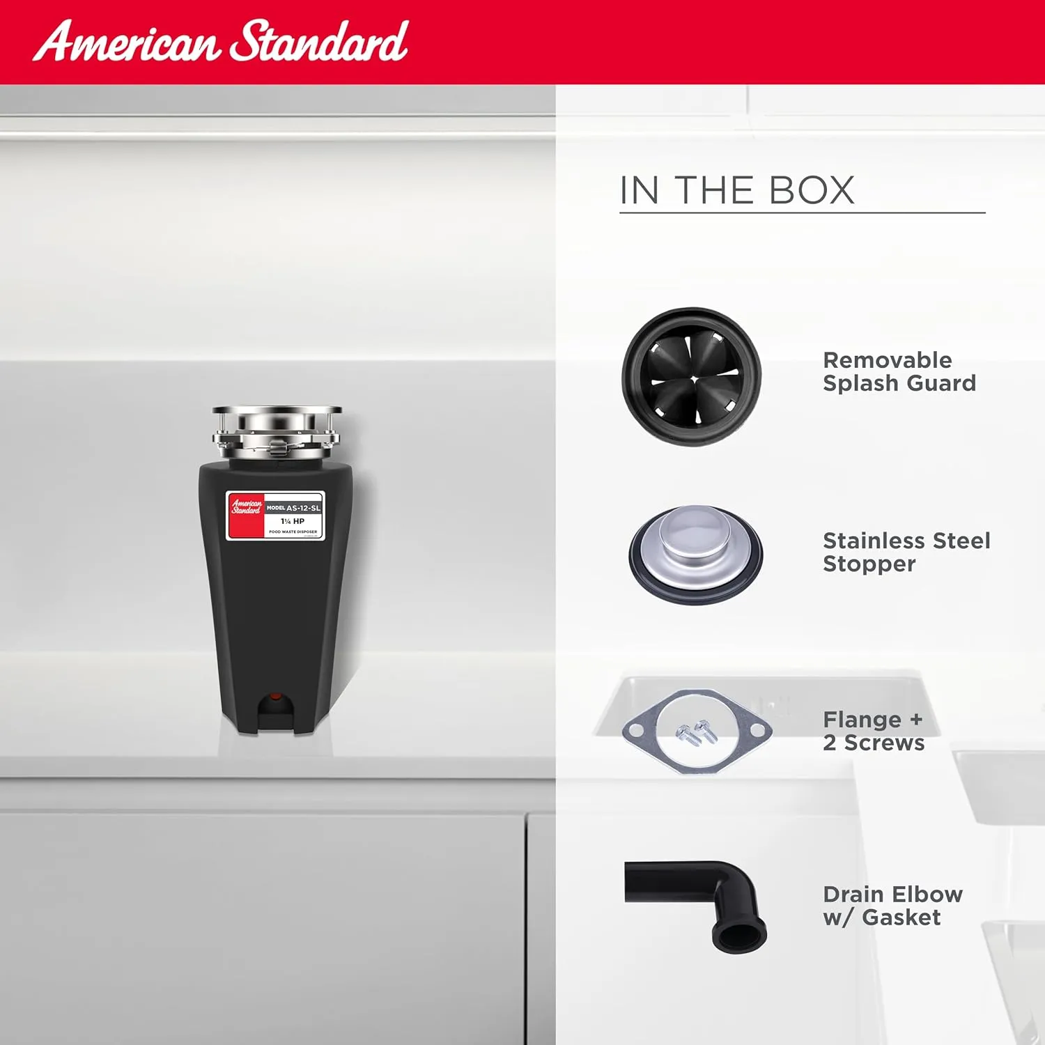 American Standard 10-US-AS-12-SL Garbage Disposer, 1.25 HP Slim, Black