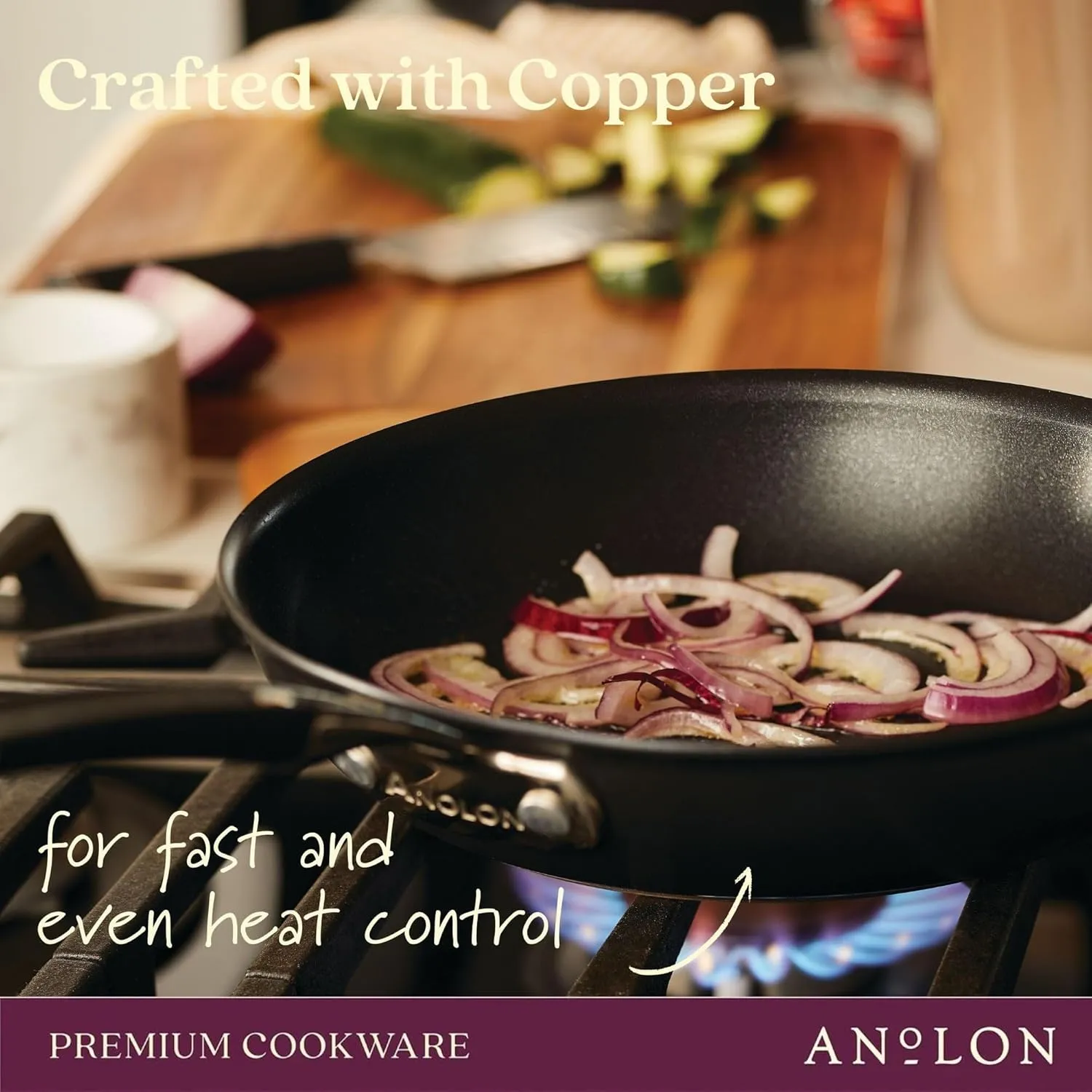 Anolon Nouvelle Copper Nonstick Frying / Fry Pan Set / Hard Anodized Skillet Set - 8.5 Inch and 10 Inch, Black Onyx