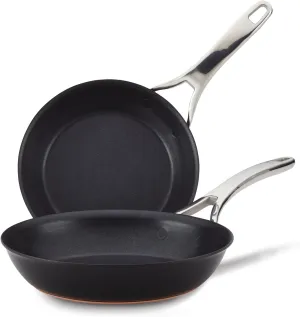 Anolon Nouvelle Copper Nonstick Frying / Fry Pan Set / Hard Anodized Skillet Set - 8.5 Inch and 10 Inch, Black Onyx