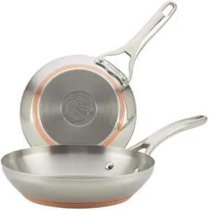 Anolon Nouvelle Stainless Stainless Steel Frying Pan Set / Fry Pan Set / Skillet Set - 8 Inch and 9.5 Inch , Silver