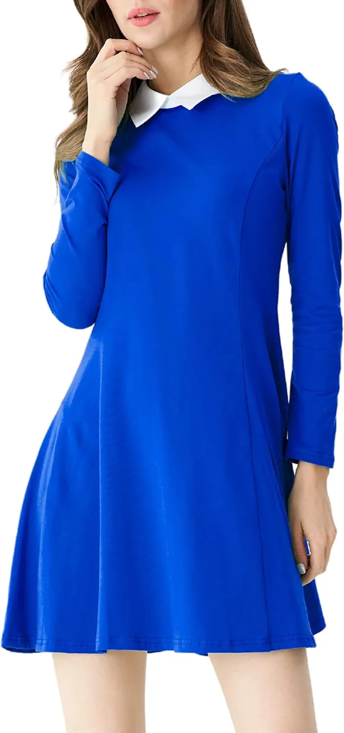 Aphratti Women's Long Sleeve Fall Dresses 2025 Casual Peter Pan Collar A Line Fit and Flare Skater Goth Dress