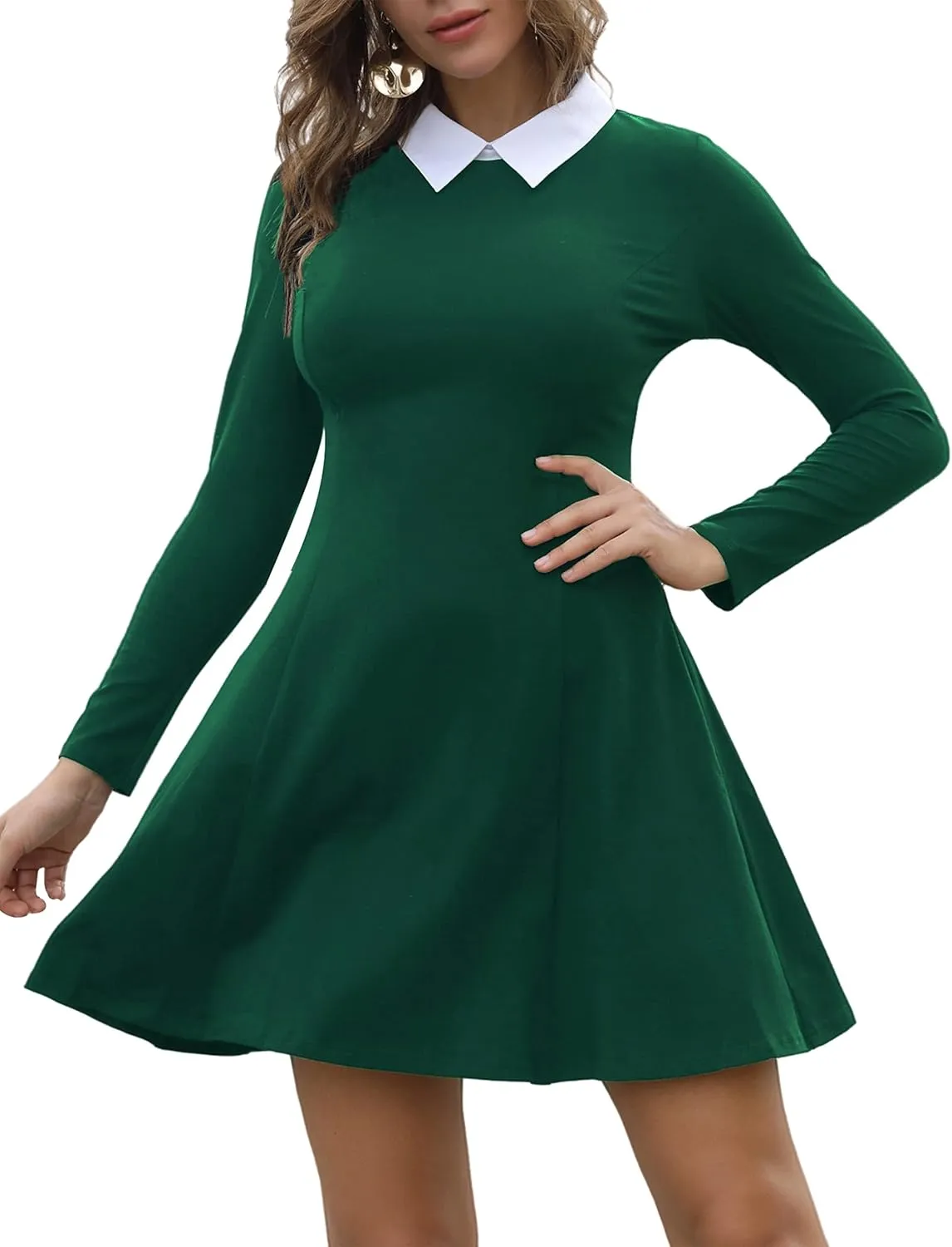 Aphratti Women's Long Sleeve Fall Dresses 2025 Casual Peter Pan Collar A Line Fit and Flare Skater Goth Dress