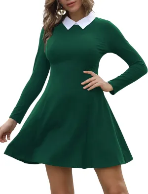 Aphratti Women's Long Sleeve Fall Dresses 2025 Casual Peter Pan Collar A Line Fit and Flare Skater Goth Dress