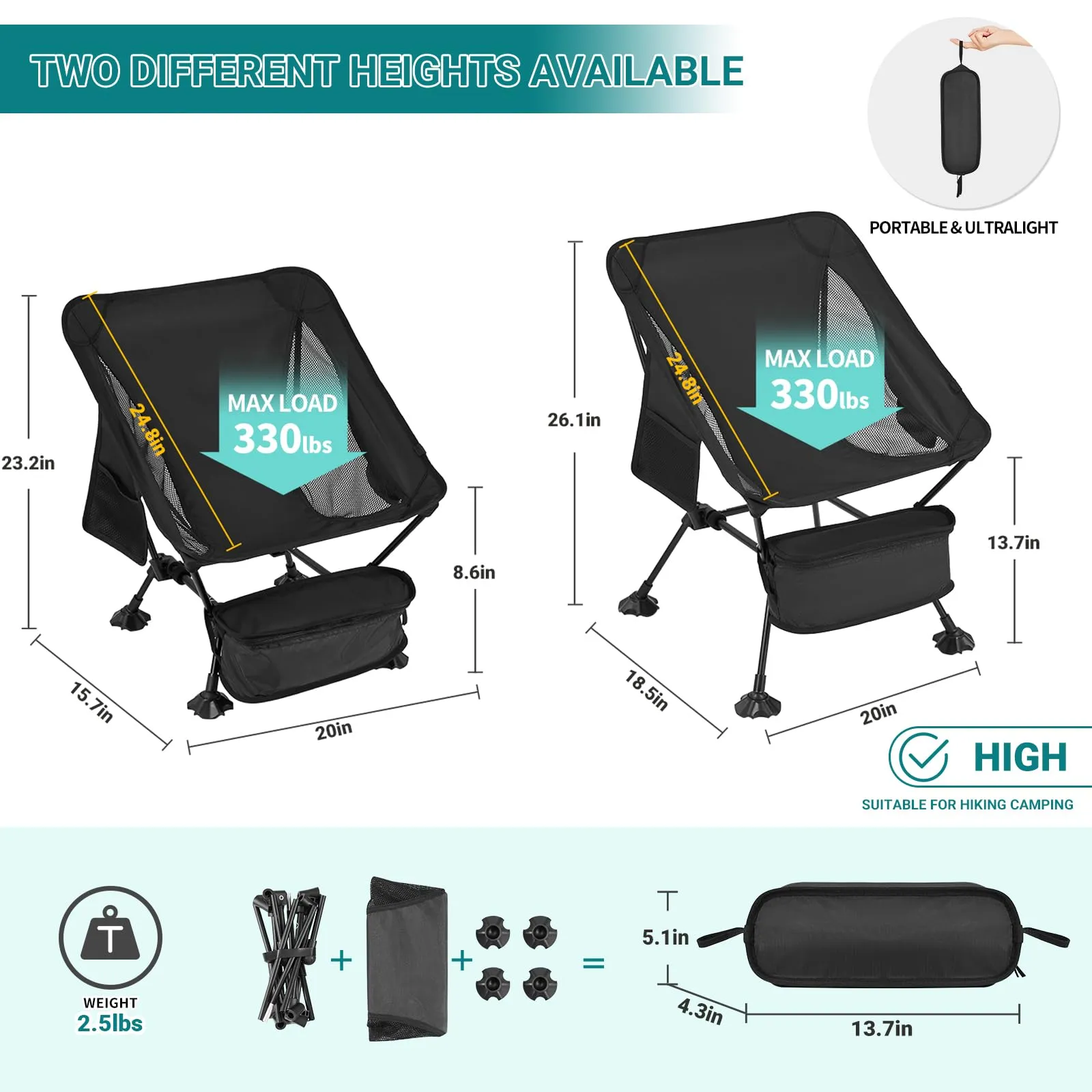 ATEPA Ultralight Square Tall Camping Chair