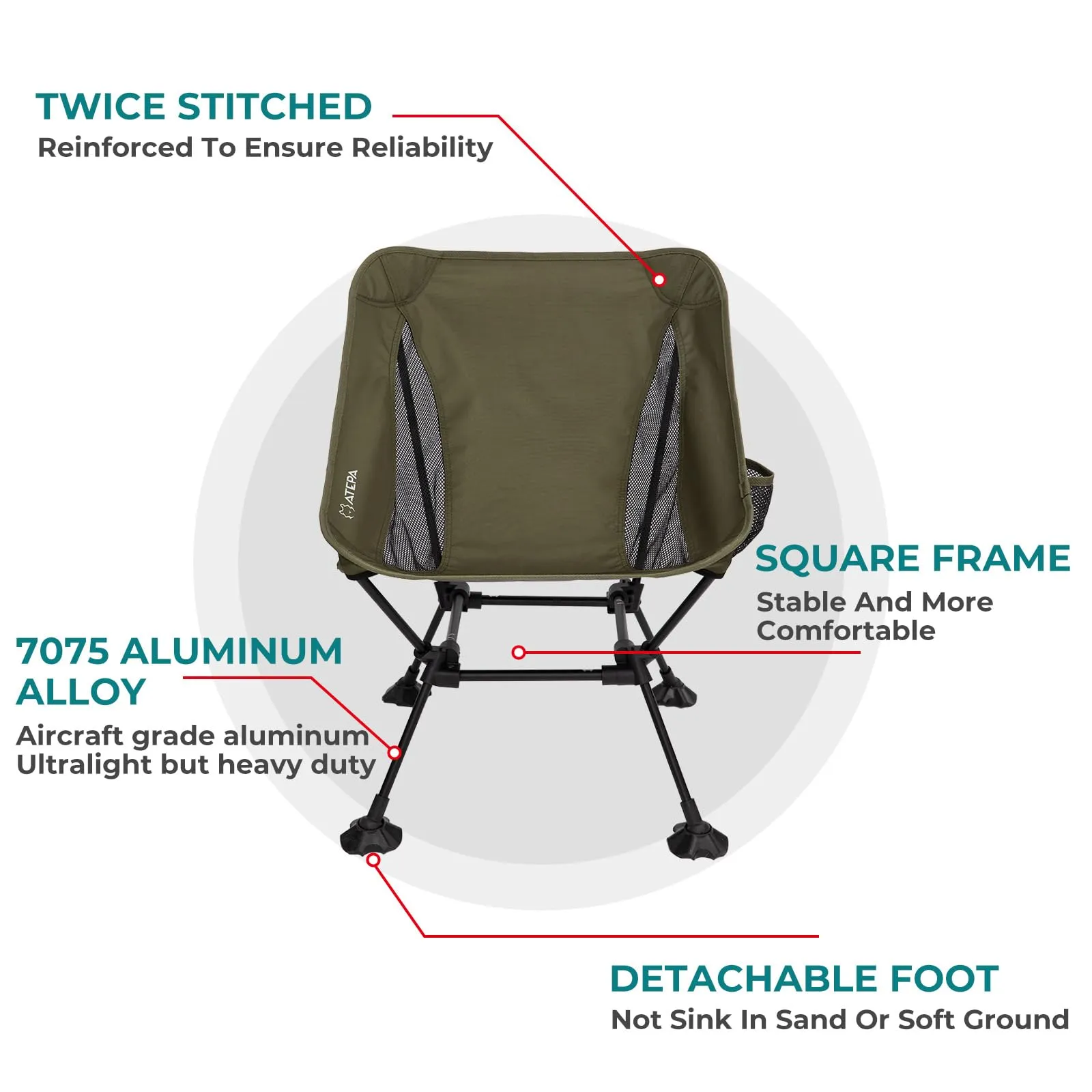 ATEPA Ultralight Square Tall Camping Chair