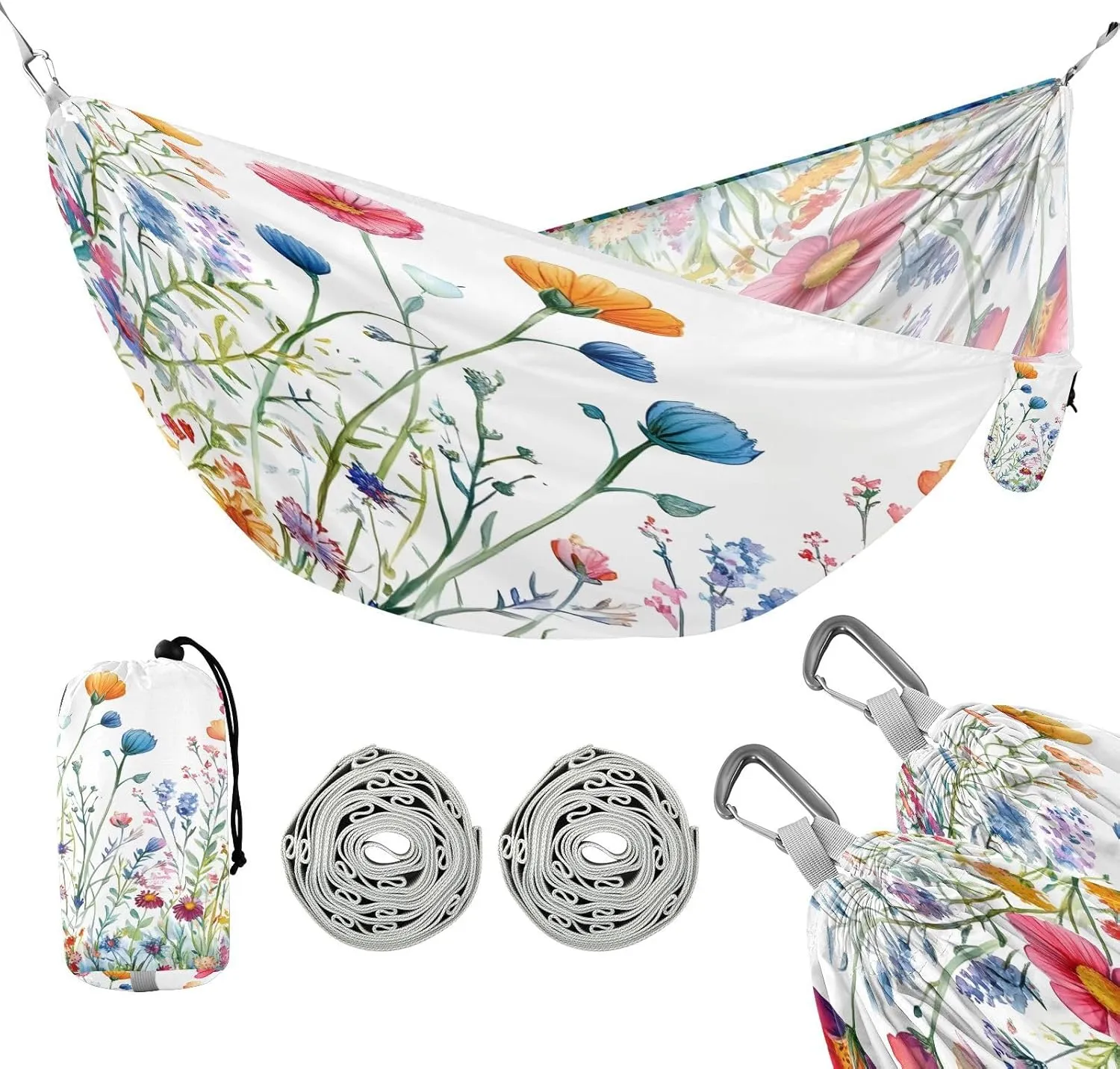 ATTX Beautiful Watercolor Wildflowers Camping Hammock - Lightweight & Portable Hammocks, Heavy Duty 330lbs Capacity for Indoor, Hiking, Backpacking, Travel, Backyard, Beach#61