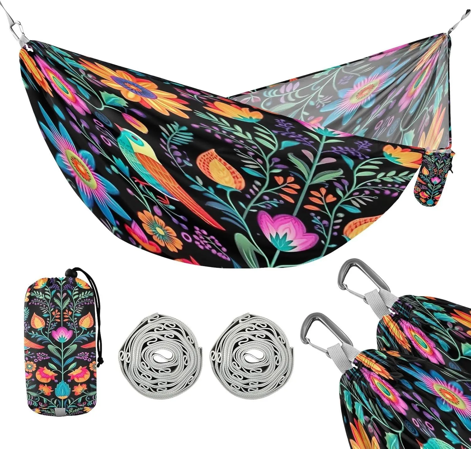 ATTX Brightly Colored Birds Camping Hammock - Lightweight & Portable Hammocks, Heavy Duty 330lbs Capacity for Indoor, Hiking, Backpacking, Travel, Backyard, Beach#262