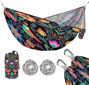 ATTX Brightly Colored Birds Camping Hammock - Lightweight & Portable Hammocks, Heavy Duty 330lbs Capacity for Indoor, Hiking, Backpacking, Travel, Backyard, Beach#262