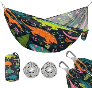 ATTX Colorful Cartoon Dinosaurs Camping Hammock - Lightweight & Portable Hammocks, Heavy Duty 330lbs Capacity for Indoor, Hiking, Backpacking, Travel, Backyard, Beach#432