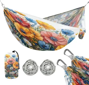 ATTX Colorful Wildflowers Camping Hammock - Lightweight & Portable Hammocks, Heavy Duty 330lbs Capacity for Indoor, Hiking, Backpacking, Travel, Backyard, Beach#256