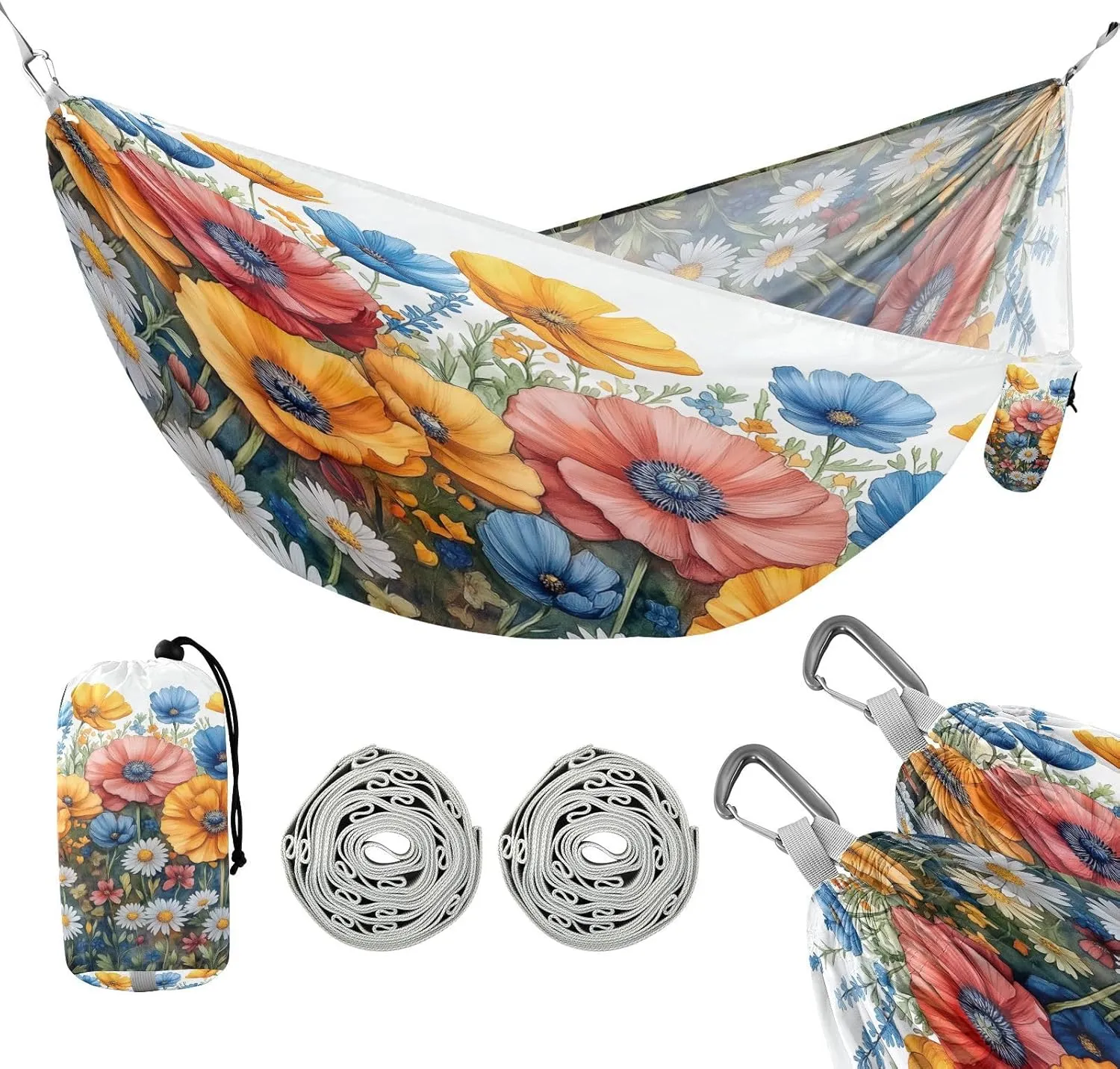 ATTX Colorful Wildflowers Camping Hammock - Lightweight & Portable Hammocks, Heavy Duty 330lbs Capacity for Indoor, Hiking, Backpacking, Travel, Backyard, Beach#256