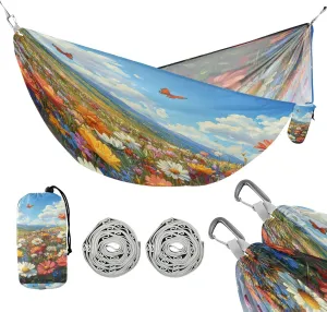 ATTX Colorful Wildflowers Meadow Camping Hammock - Lightweight & Portable Hammocks, Heavy Duty 330lbs Capacity for Indoor, Hiking, Backpacking, Travel, Backyard, Beach#594