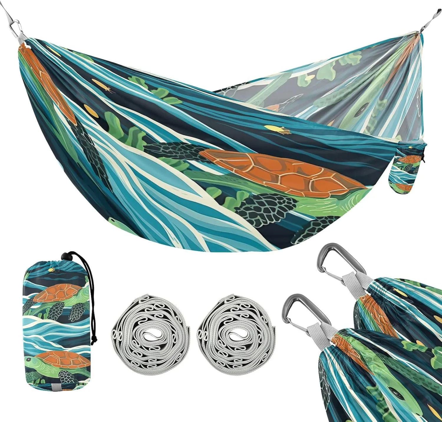 ATTX Cute Sea Turtles Camping Hammock - Lightweight & Portable Hammocks, Heavy Duty 330lbs Capacity for Indoor, Hiking, Backpacking, Travel, Backyard, Beach#357