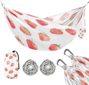 ATTX Cute Watercolor Strawberry Camping Hammock - Lightweight & Portable Hammocks, Heavy Duty 330lbs Capacity for Indoor, Hiking, Backpacking, Travel, Backyard, Beach#131