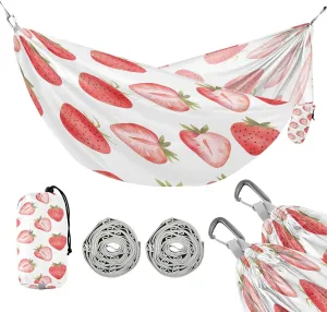 ATTX Cute Watercolor Strawberry Camping Hammock - Lightweight & Portable Hammocks, Heavy Duty 330lbs Capacity for Indoor, Hiking, Backpacking, Travel, Backyard, Beach#133