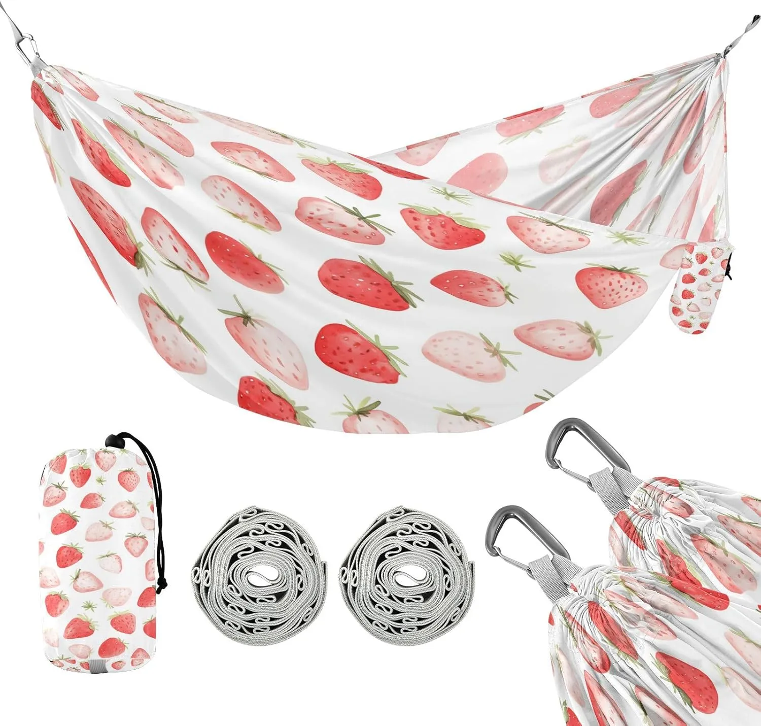 ATTX Cute Watercolor Strawberry Camping Hammock - Lightweight & Portable Hammocks, Heavy Duty 330lbs Capacity for Indoor, Hiking, Backpacking, Travel, Backyard, Beach#136