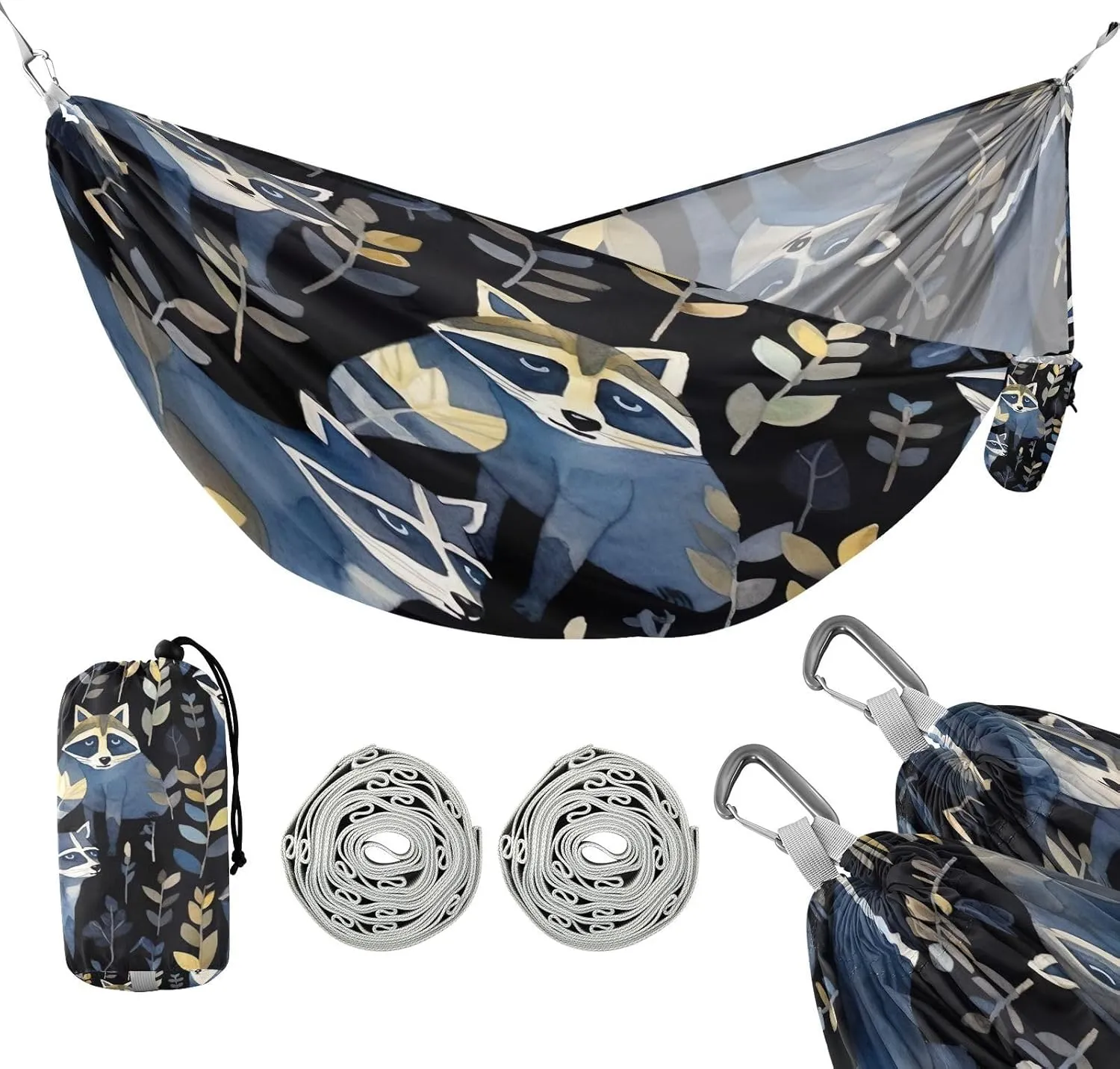 ATTX Dark Black Raccoons Camping Hammock - Lightweight & Portable Hammocks, Heavy Duty 330lbs Capacity for Indoor, Hiking, Backpacking, Travel, Backyard, Beach#287